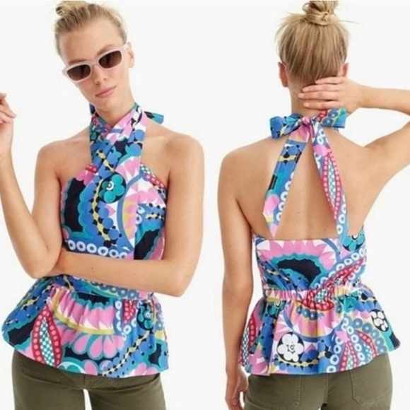 J. Crew Tops - J. Crew Ratti Kaleidoscope Peplum Halter Top